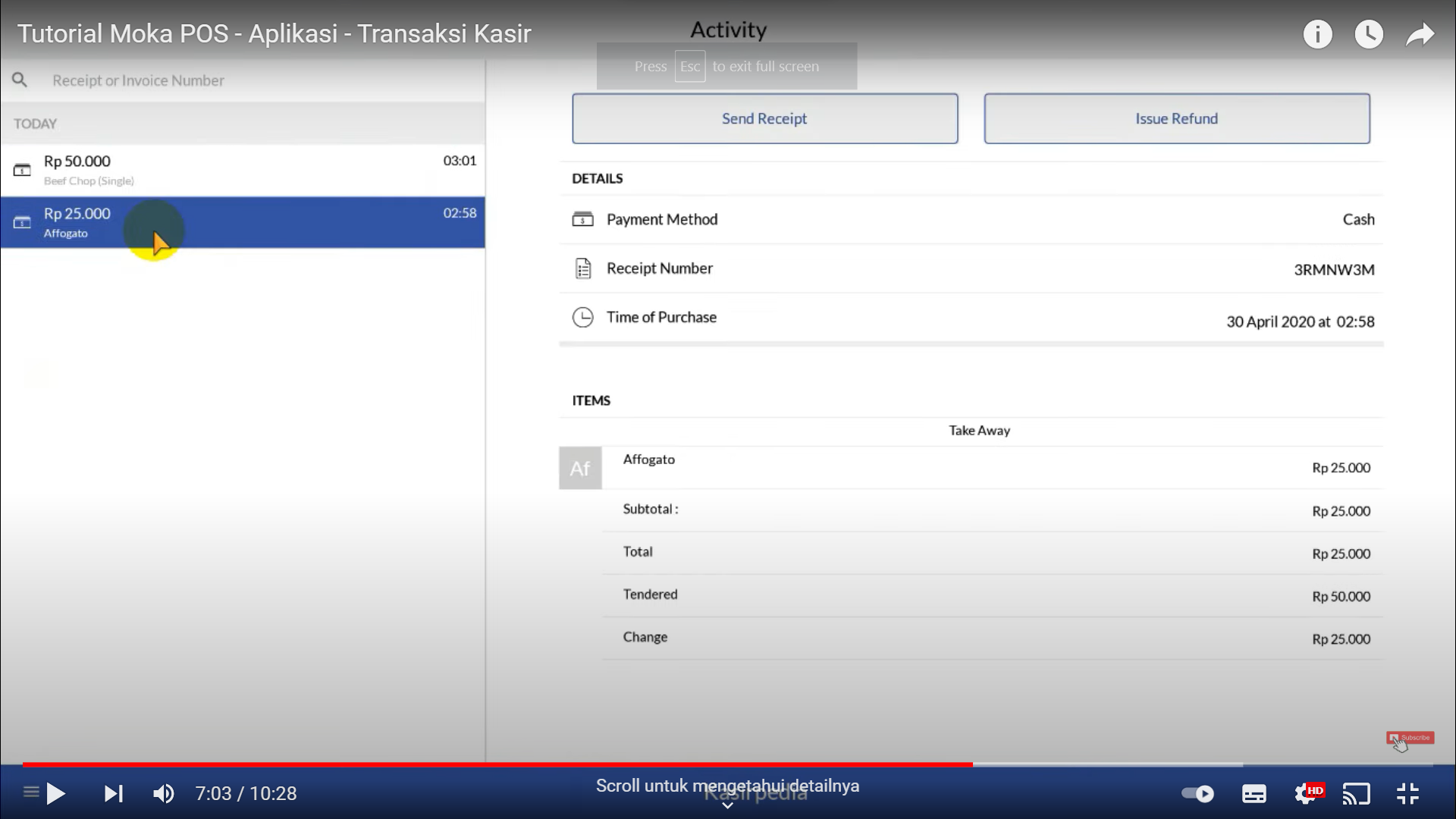 Screenshot tentang sistem MokaPOS yang dapat menampilkan daftar riwayat tagihan