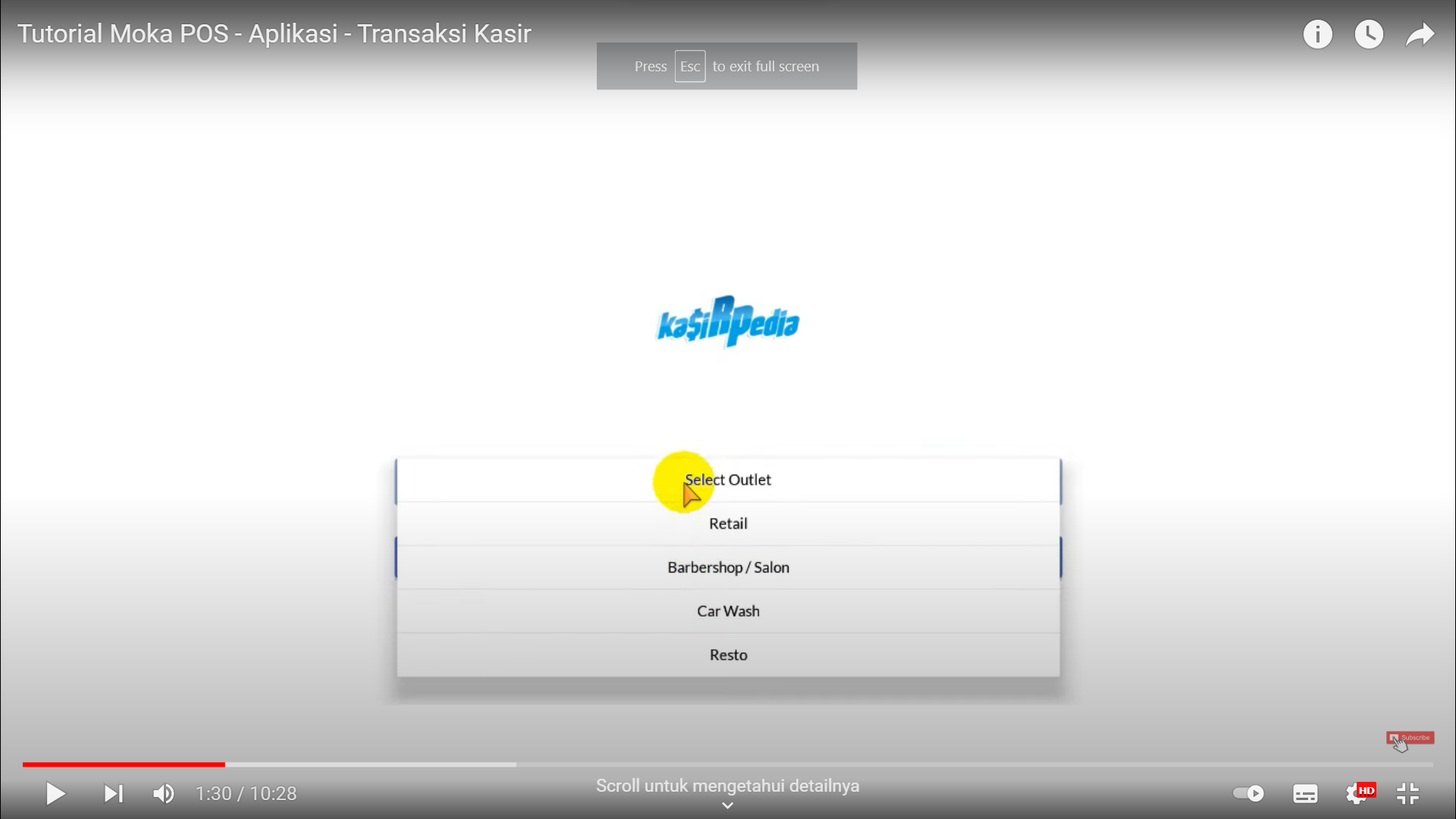 Screenshot tentang sistem MokaPOS yang menyediakan pemilihan outlet yang ingin di-manage pengguna